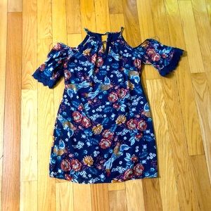 Blue floral cold shoulder dress